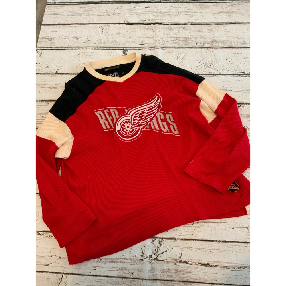 Vintage Detroit Red Wings Mirage Shirt Mens Large Red Black Waffle Knit Thermal